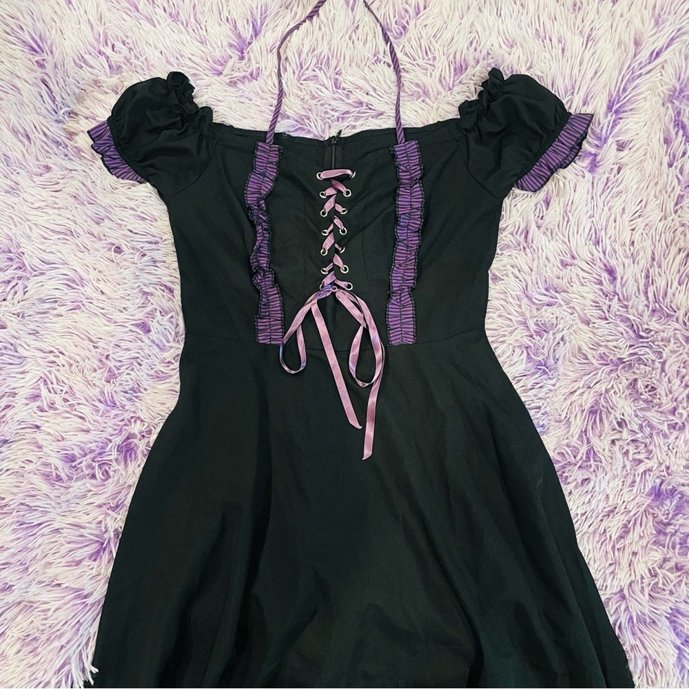 Black and Purple Puff Sleeve Corset Lolita Dress - Women’s Size Small